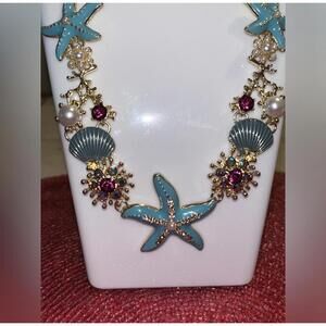 Seaside Themed Statement Necklace with Starfish and Shell Charms NWOT